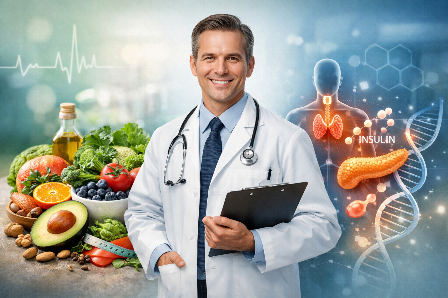 Profissional de saúde em consulta de nutrologia e endocrinologia